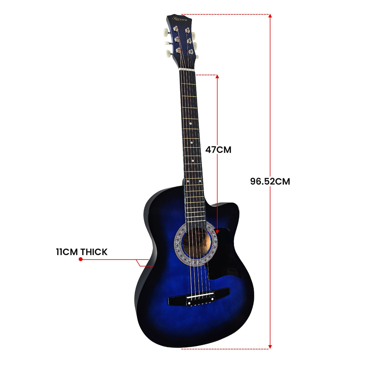 Karrera 38in Cutaway Acoustic Guitar with guitar bag - Blue Burst — product image 5