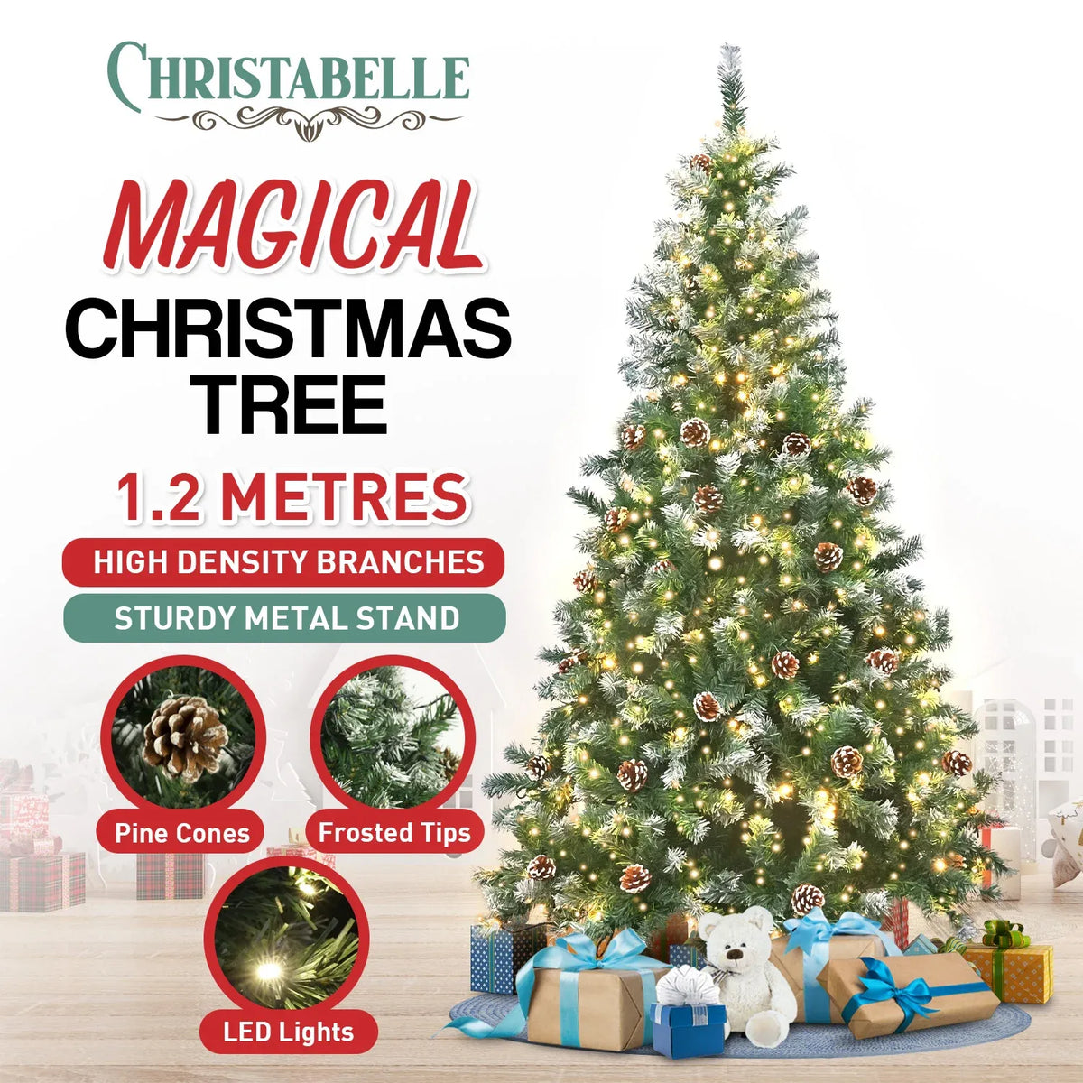 Christabelle Snow-Tipped Pre-Lit LED Christmas Tree with Pine Cones – 1.2 m — product image 2 of 12