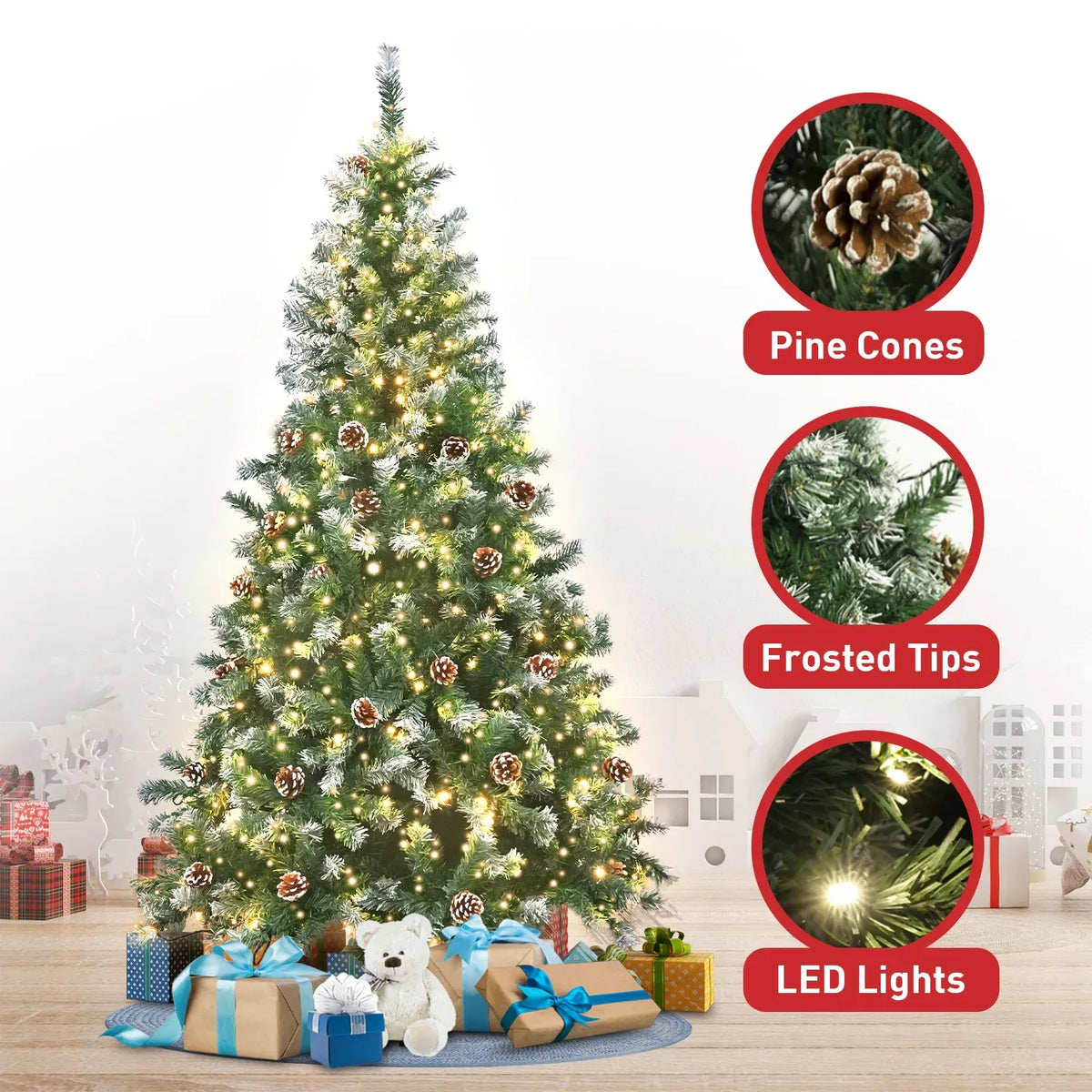 Christabelle Snow-Tipped Pre-Lit LED Christmas Tree with Pine Cones – 1.2 m — product image 9 of 12