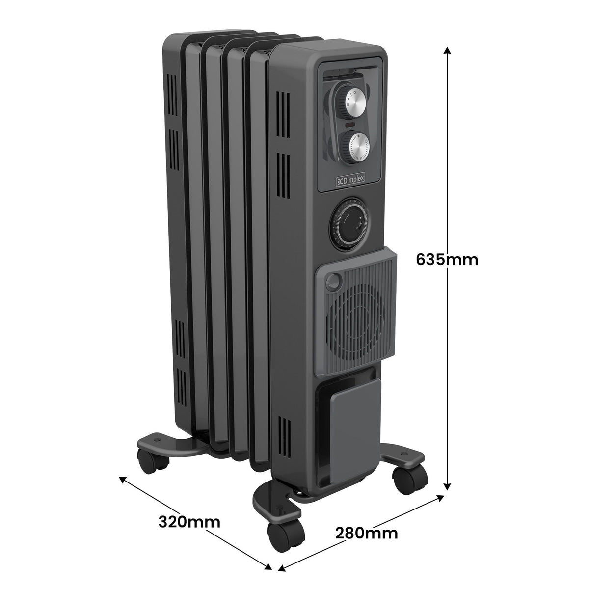 Dimplex 1.5kW Oil Free Column Heater - Portable Electric Radiator w/ Turbo Fan, Thermostat & Timer - Black
