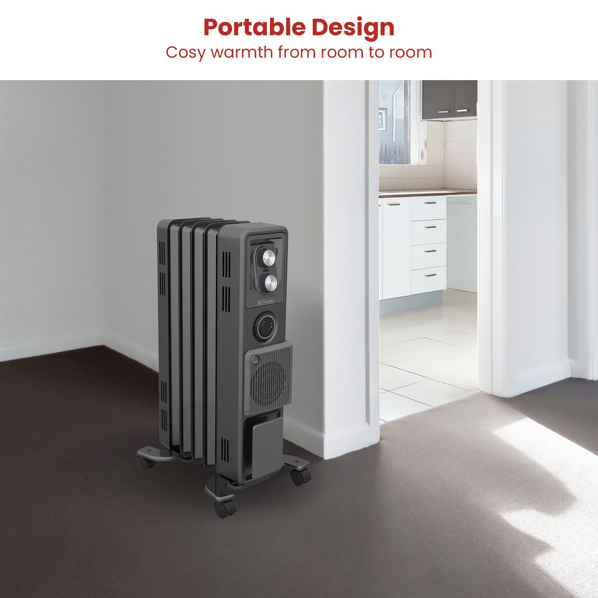 Dimplex 1.5kW Oil Free Column Heater - Portable Electric Radiator w/ Turbo Fan, Thermostat & Timer - Black