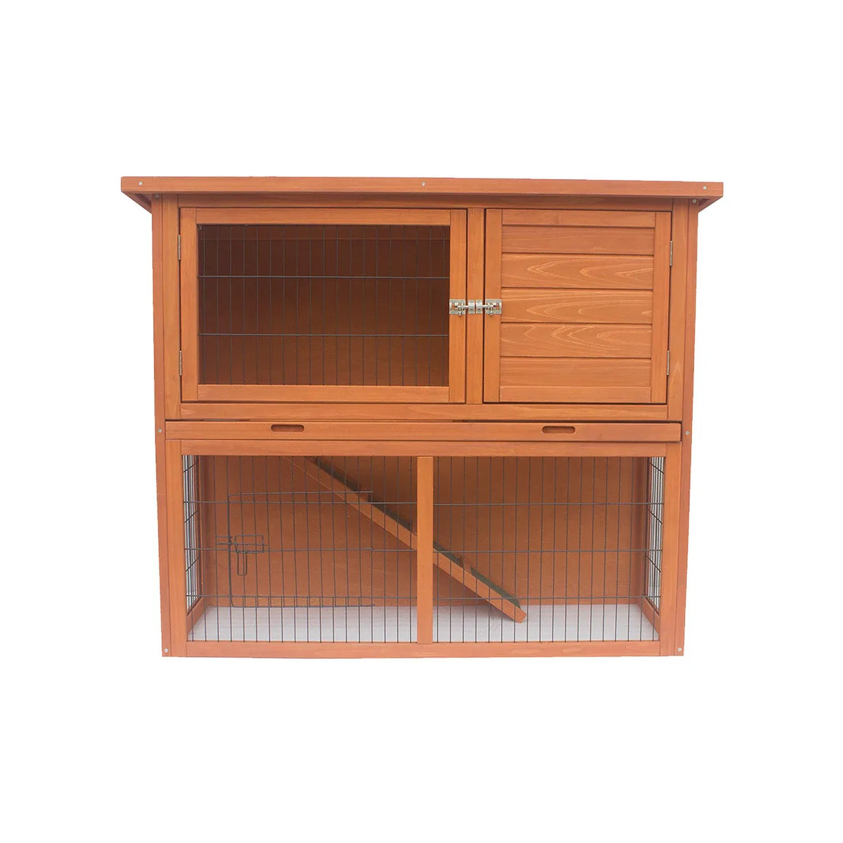 Little Buddies Two-Storey Rabbit Hutch with Run & Tray – 111.5 × 45 × 92 cm