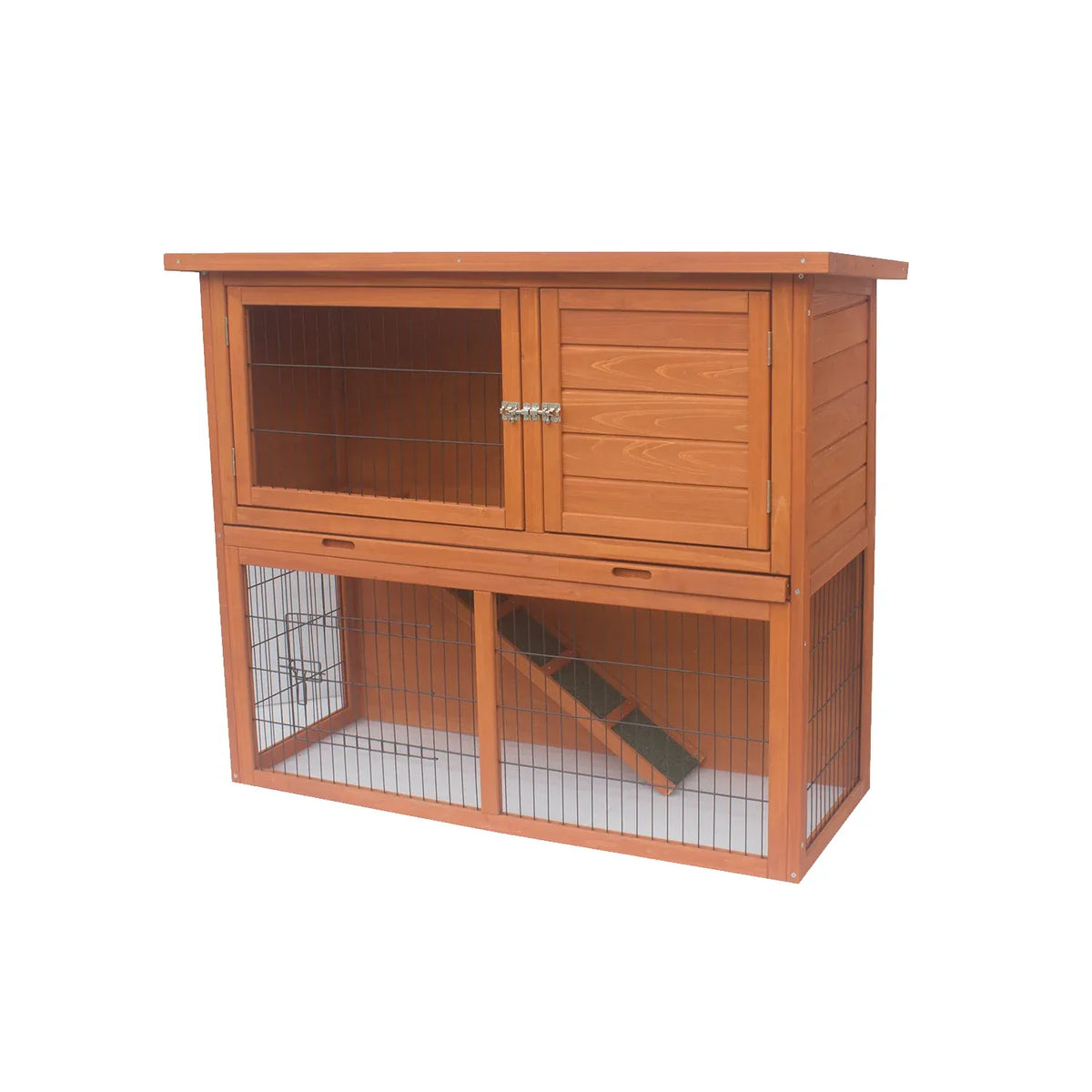 Little Buddies Two-Storey Rabbit Hutch with Run & Tray – 111.5 × 45 × 92 cm