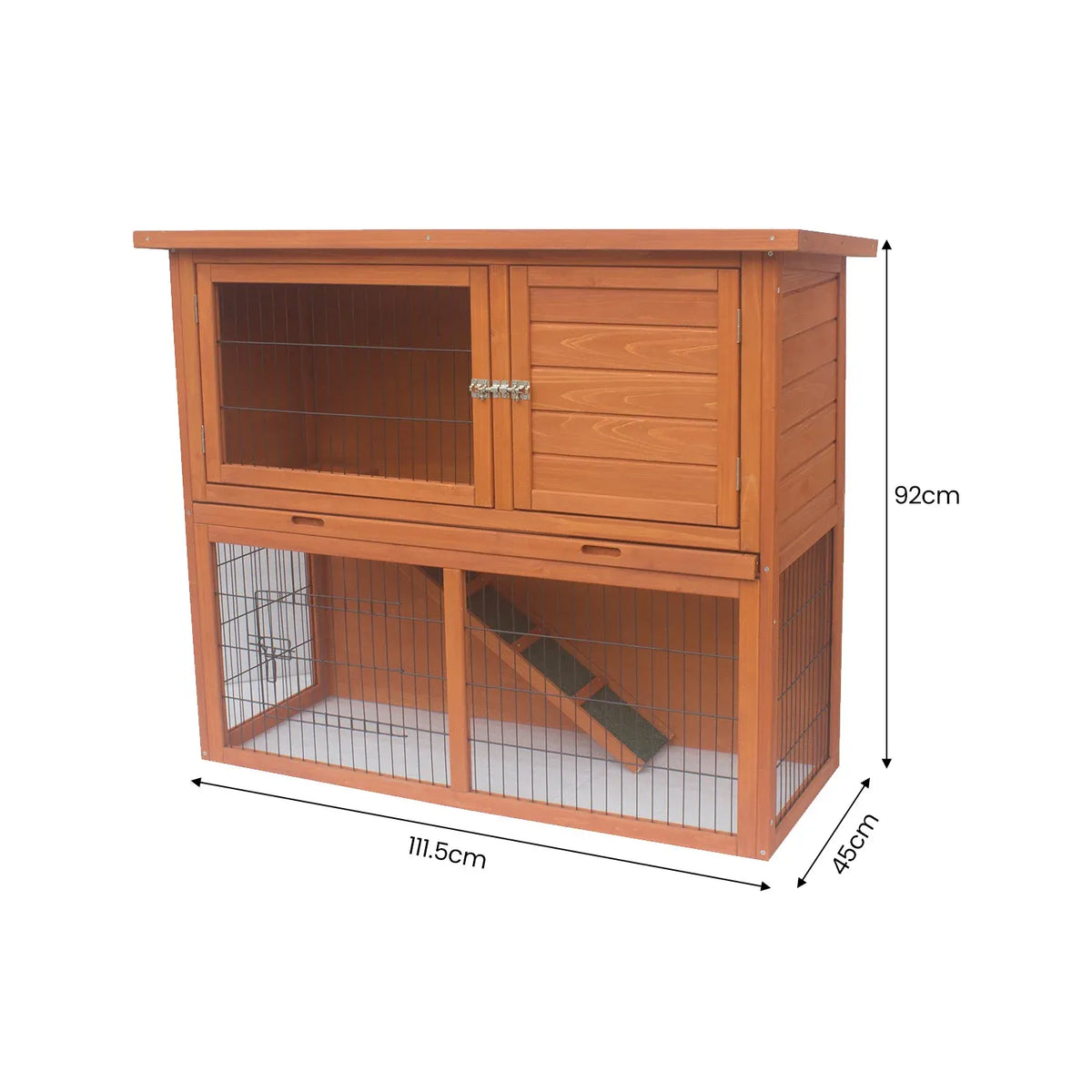 Little Buddies Two-Storey Rabbit Hutch with Run & Tray – 111.5 × 45 × 92 cm