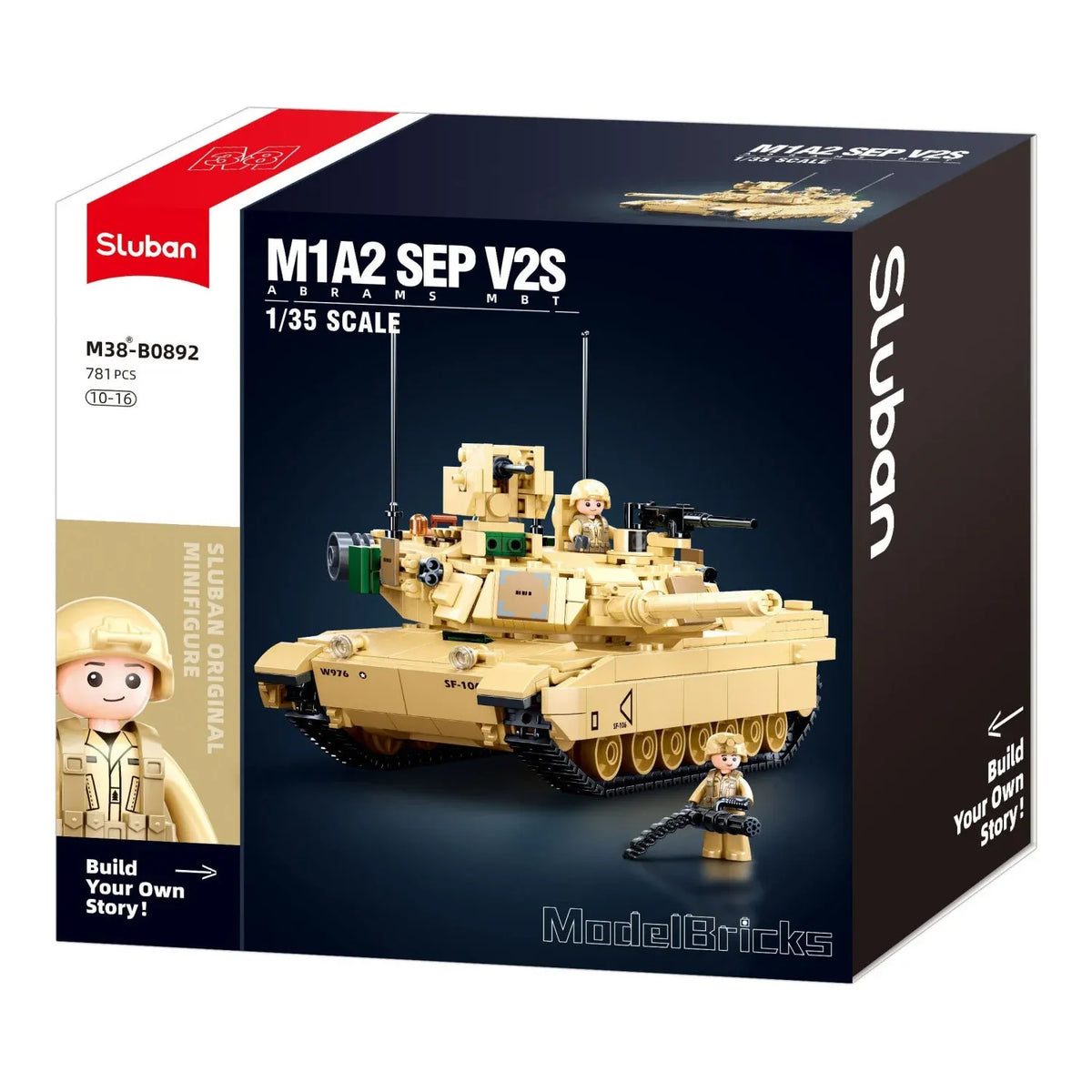 Sluban B0892 Model Kit M1A2 Abrams Main Battle Tank US Army Desert Armor Vehicle Military Building Blocks DIY Set Toy — product image 2