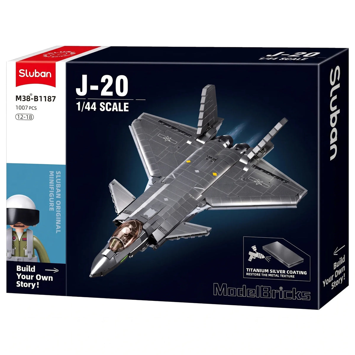 Sluban B1187 Model Kit 1:44 J20 Mighty Dragon Chinese Stealth Fighter Jet Plane Modern PLAAF Building Block DIY Set Toy — product image 2
