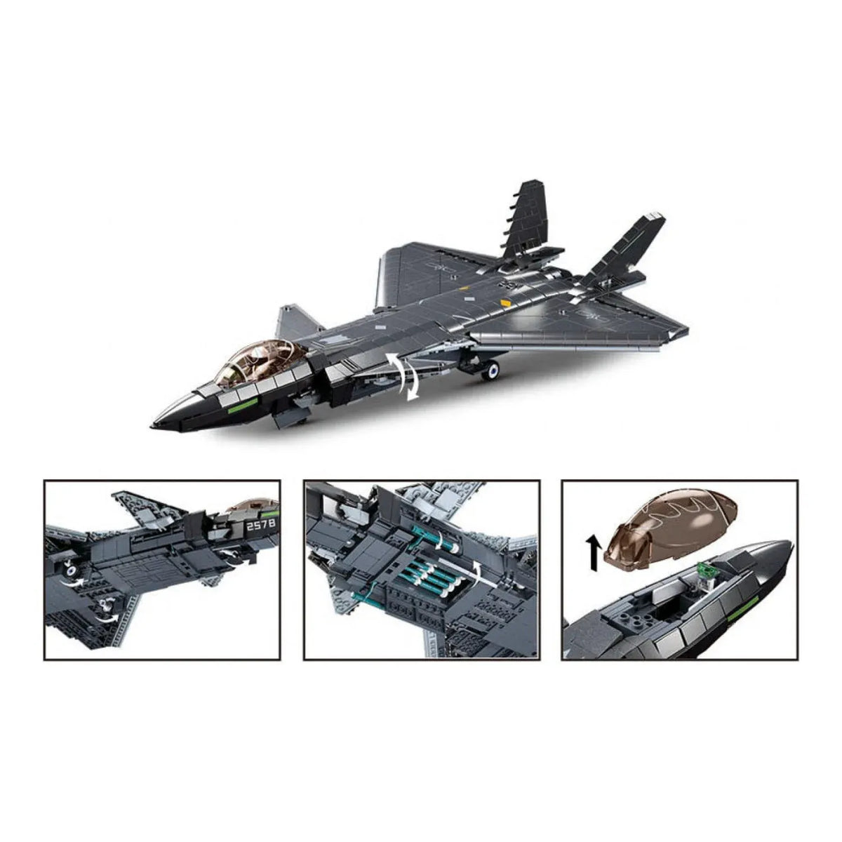 Sluban B1187 Model Kit 1:44 J20 Mighty Dragon Chinese Stealth Fighter Jet Plane Modern PLAAF Building Block DIY Set Toy — product image 4