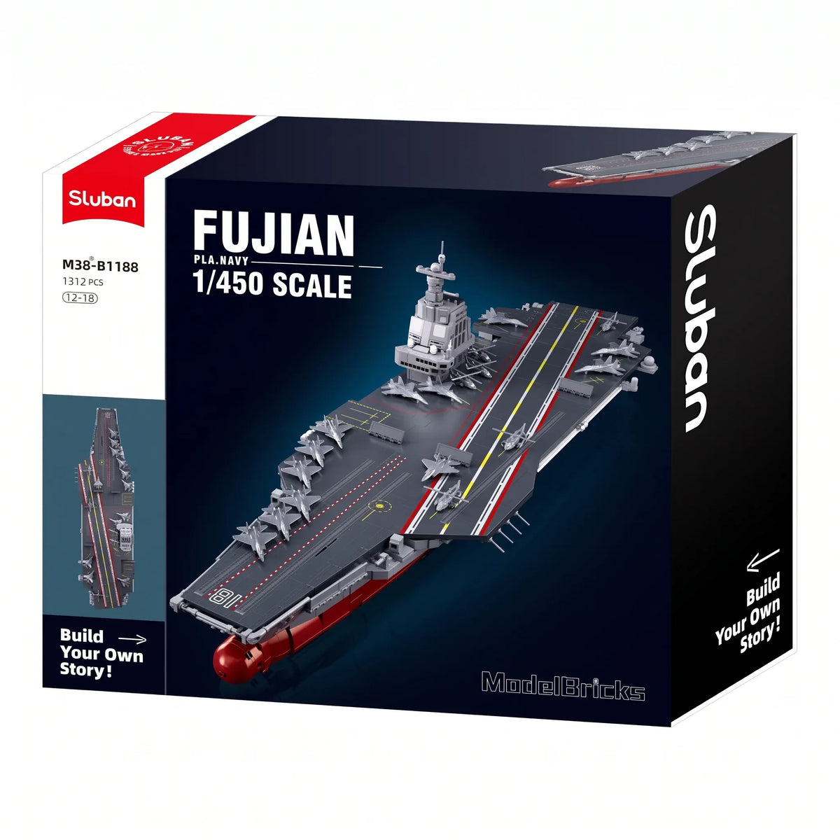 Sluban B1188 Model Kit 1:450 Aircraft Carrier Fujian Type 003 Chinese PLAN Warship Navy Vessel Boat Blocks DIY Set Toy — product image 2