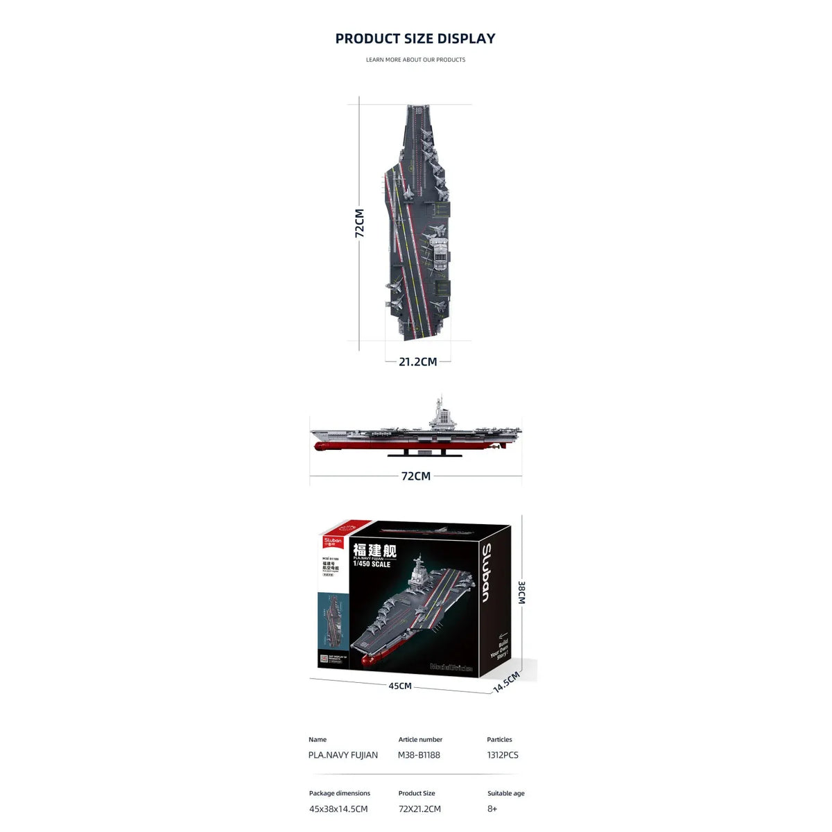 Sluban B1188 Model Kit 1:450 Aircraft Carrier Fujian Type 003 Chinese PLAN Warship Navy Vessel Boat Blocks DIY Set Toy — product image 5