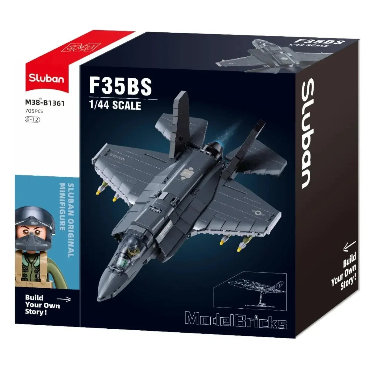 Sluban B1361 Model Kit 1:44 F35 Lightning Stealth Fighter Jet Plane Modern USAF Air Force Building Blocks DIY Set Toy — product image 2
