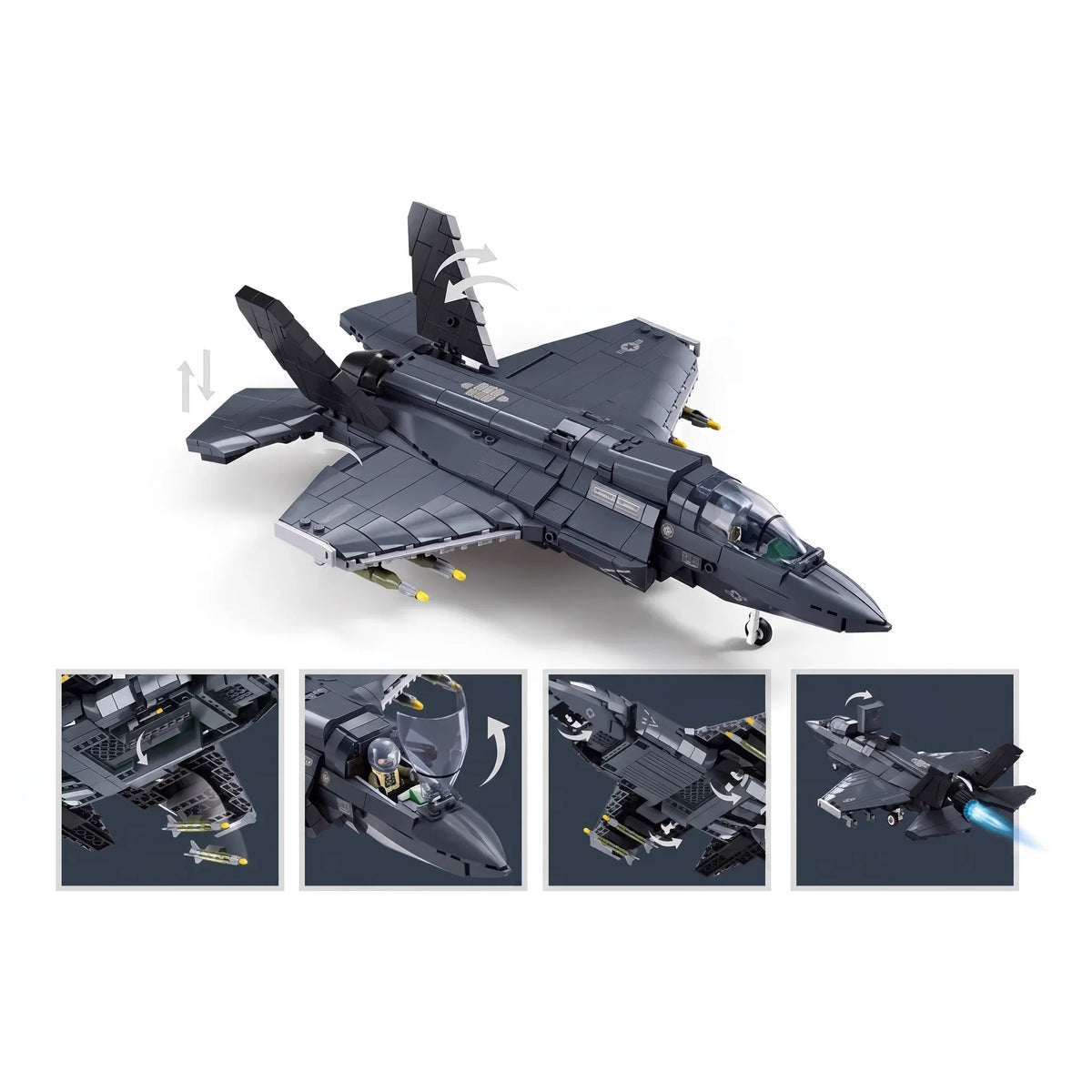Sluban B1361 Model Kit 1:44 F35 Lightning Stealth Fighter Jet Plane Modern USAF Air Force Building Blocks DIY Set Toy — product image 3