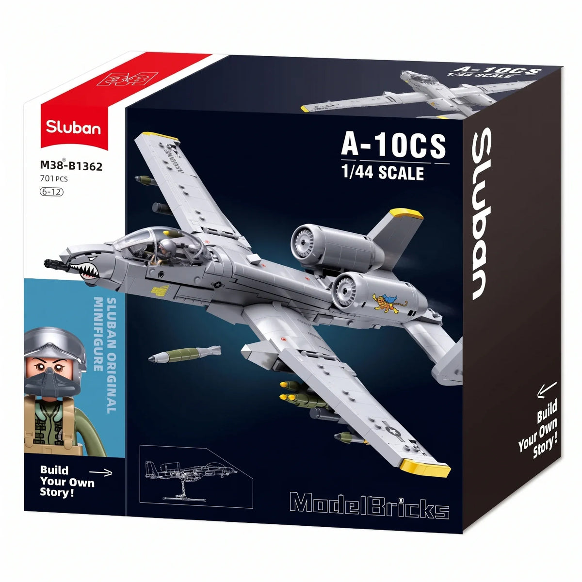 Sluban B1362 Model Kit 1:44 A10 Warthog Thunderbolt Attack Jet Fighter Plane USAF Military Building Blocks DIY Set Toy — product image 2