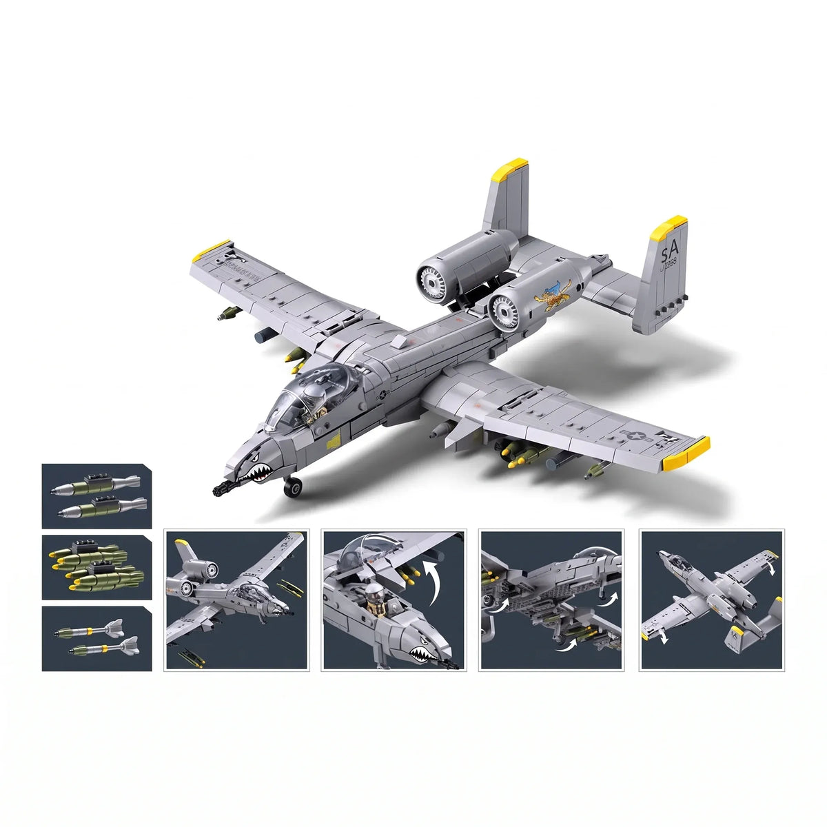 Sluban B1362 Model Kit 1:44 A10 Warthog Thunderbolt Attack Jet Fighter Plane USAF Military Building Blocks DIY Set Toy — product image 4