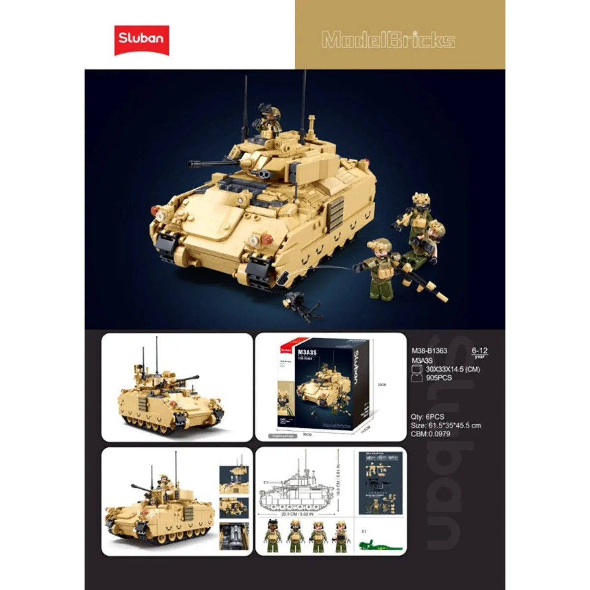 Sluban B1363 Model Kit 1:35 M3A3 Bradley Armored Infantry Vehicle IFV AFV Modern US Army Military Building Blocks DIY Set Toy — product image 4