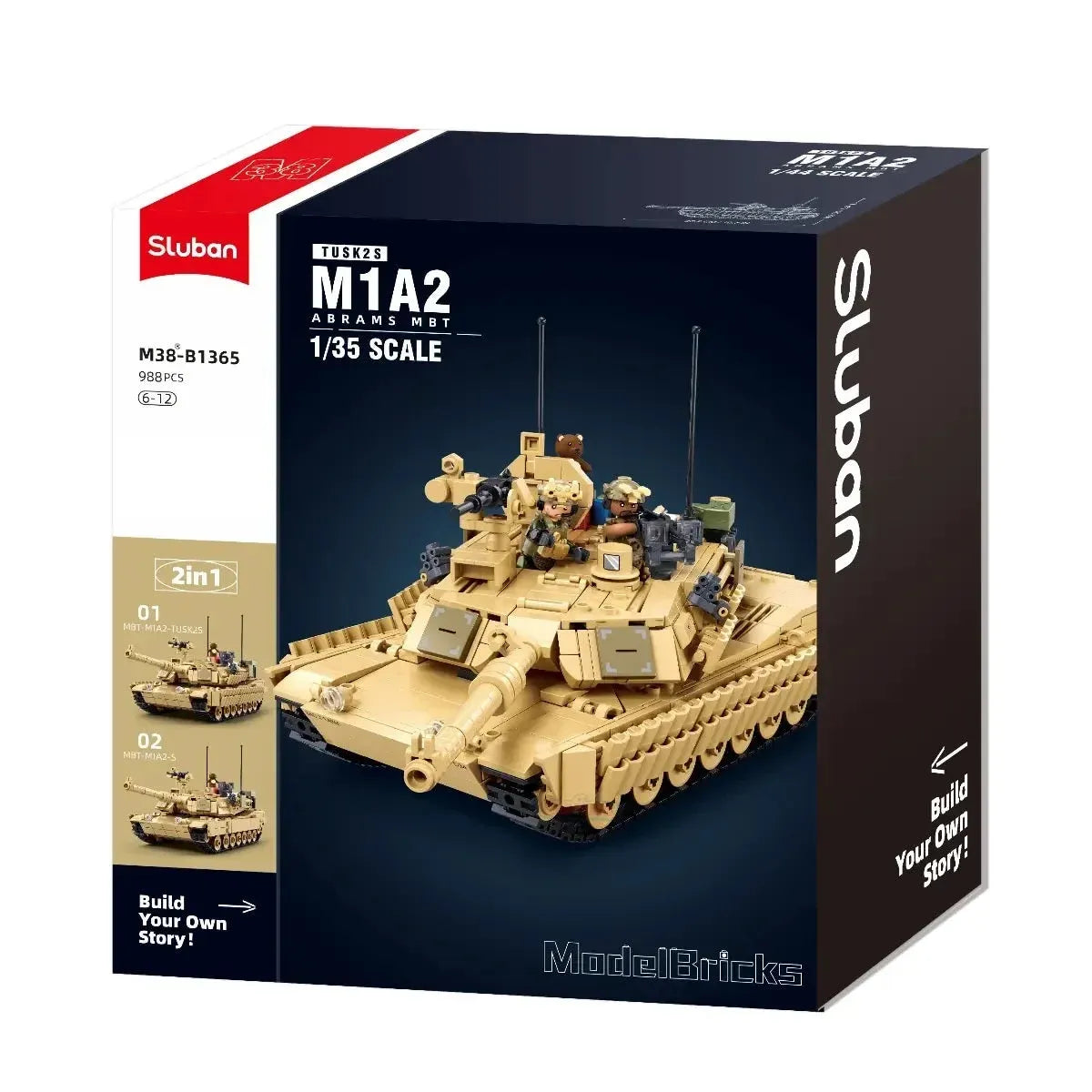 Sluban B1365 Model Kit 1:35 M1A2 Abrams TUSK II Battle Tank MBT Modern US Army Military Building Blocks DIY Set Toy — product image 2
