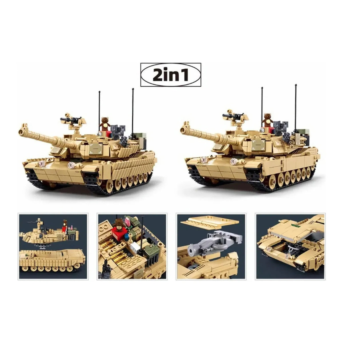 Sluban B1365 Model Kit 1:35 M1A2 Abrams TUSK II Battle Tank MBT Modern US Army Military Building Blocks DIY Set Toy — product image 3