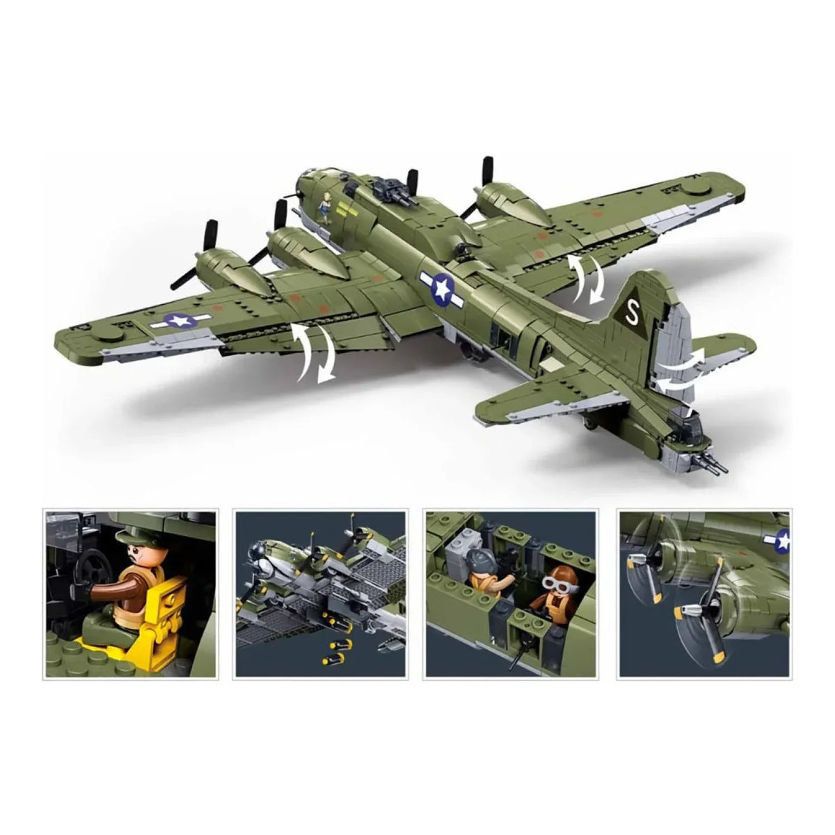 Sluban B1367 Model Kit 1:44 B17 Flying Fortress Heavy Bomber WWII USAAF Army Air Force Military Building Blocks DIY Set Toy — product image 3