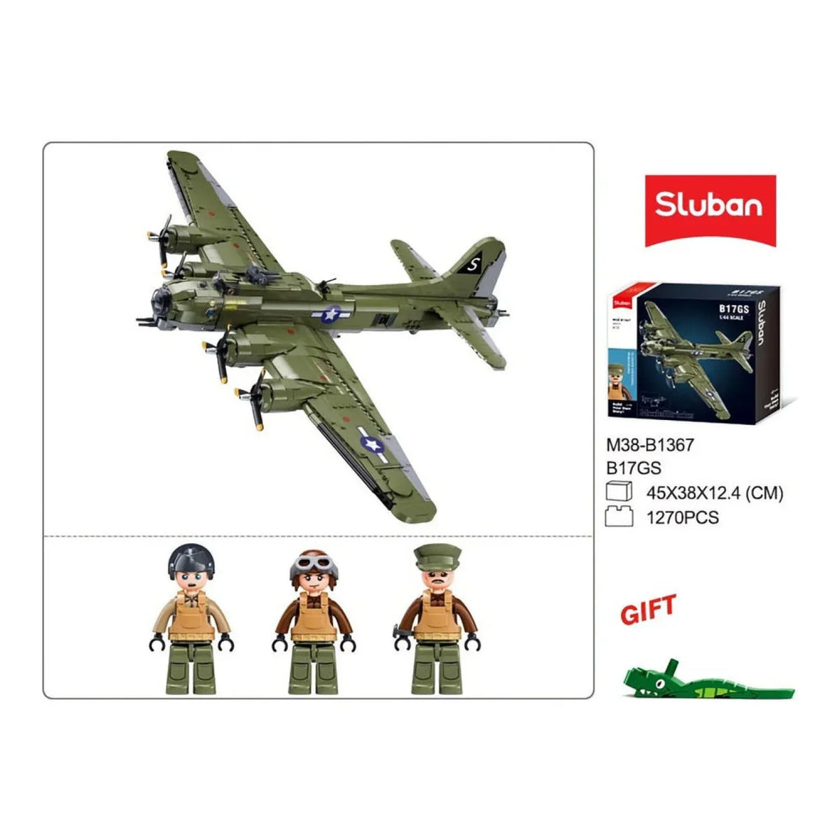 Sluban B1367 Model Kit 1:44 B17 Flying Fortress Heavy Bomber WWII USAAF Army Air Force Military Building Blocks DIY Set Toy — product image 4