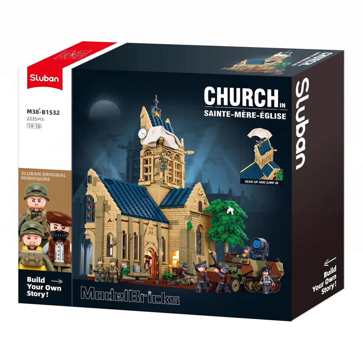 Sluban B1532 Model Kit 44cm Battle Of Sainte Mere Eglise D-Day WWII Paratrooper Army Building Blocks DIY Set Toy — product image 2