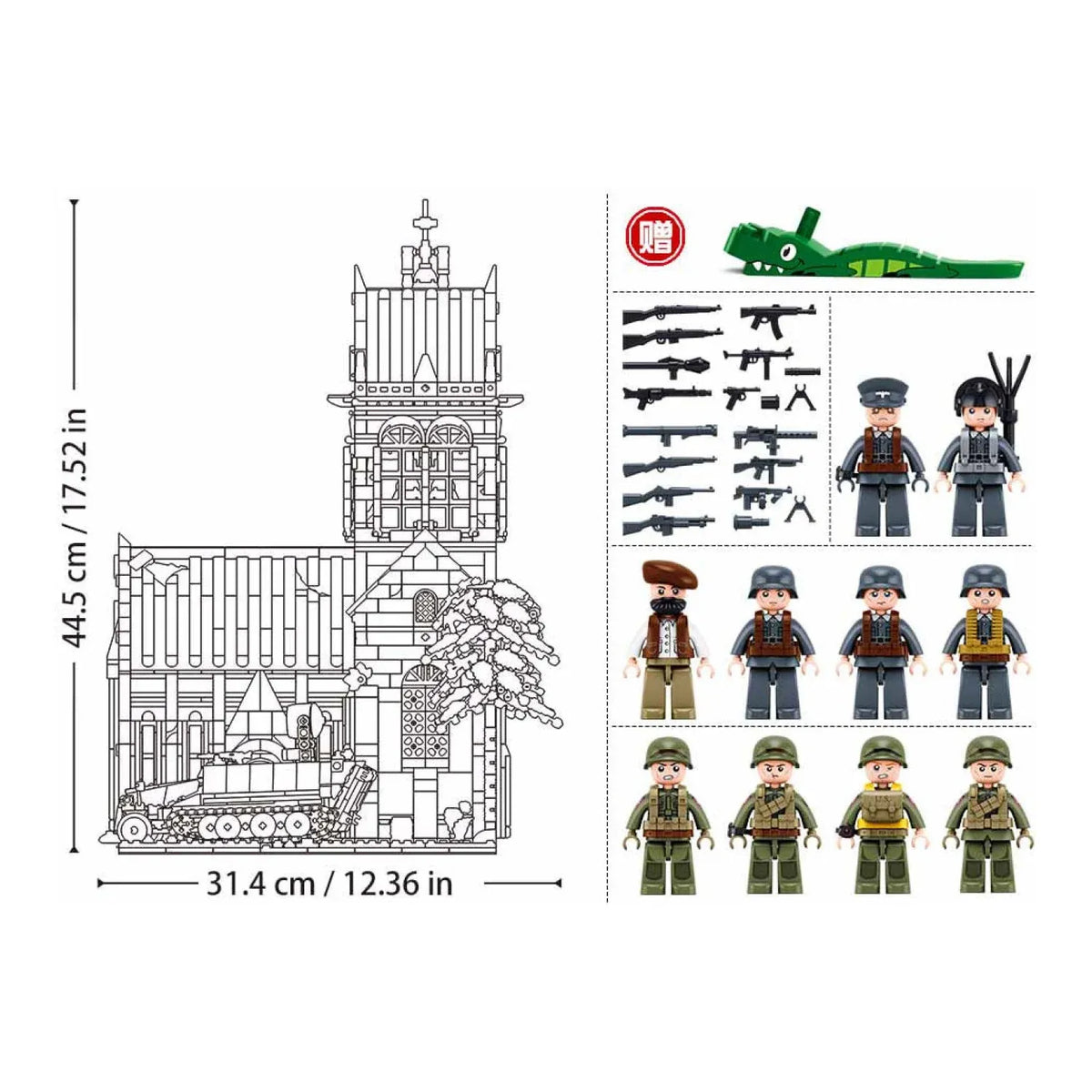 Sluban B1532 Model Kit 44cm Battle Of Sainte Mere Eglise D-Day WWII Paratrooper Army Building Blocks DIY Set Toy — product image 4