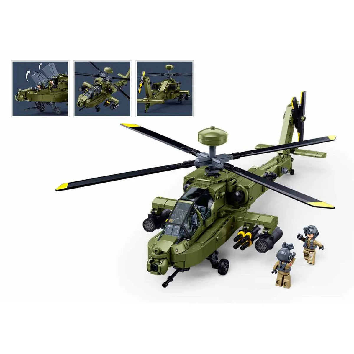 Sluban B1536 Model Kit 1:44 AH-64D Apache Attack Helicopter Chopper Gunship Army Military Air Force Blocks DIY Set Toy — product image 4
