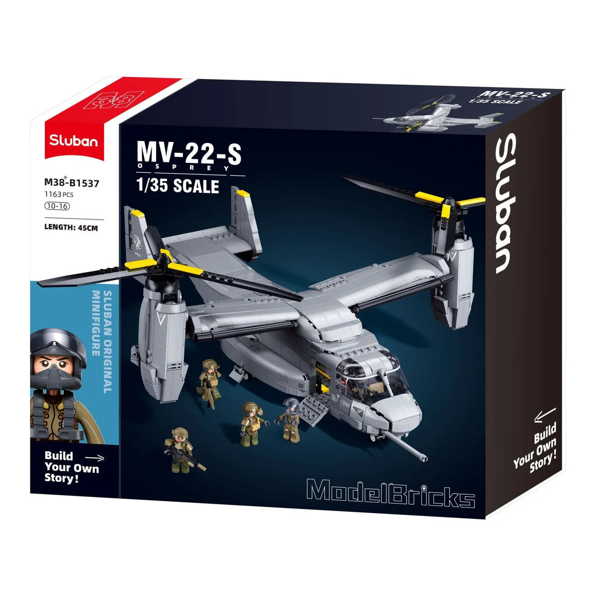 Sluban B1537 Model Kit 1:44 MV-22 Osprey Tiltrotor Helicopter Plane Military Air Force Building Blocks DIY Set Toy — product image 2