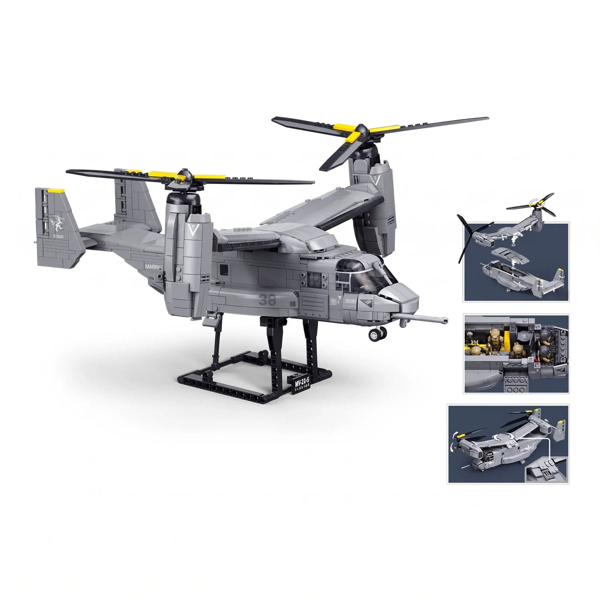 Sluban B1537 Model Kit 1:44 MV-22 Osprey Tiltrotor Helicopter Plane Military Air Force Building Blocks DIY Set Toy — product image 4