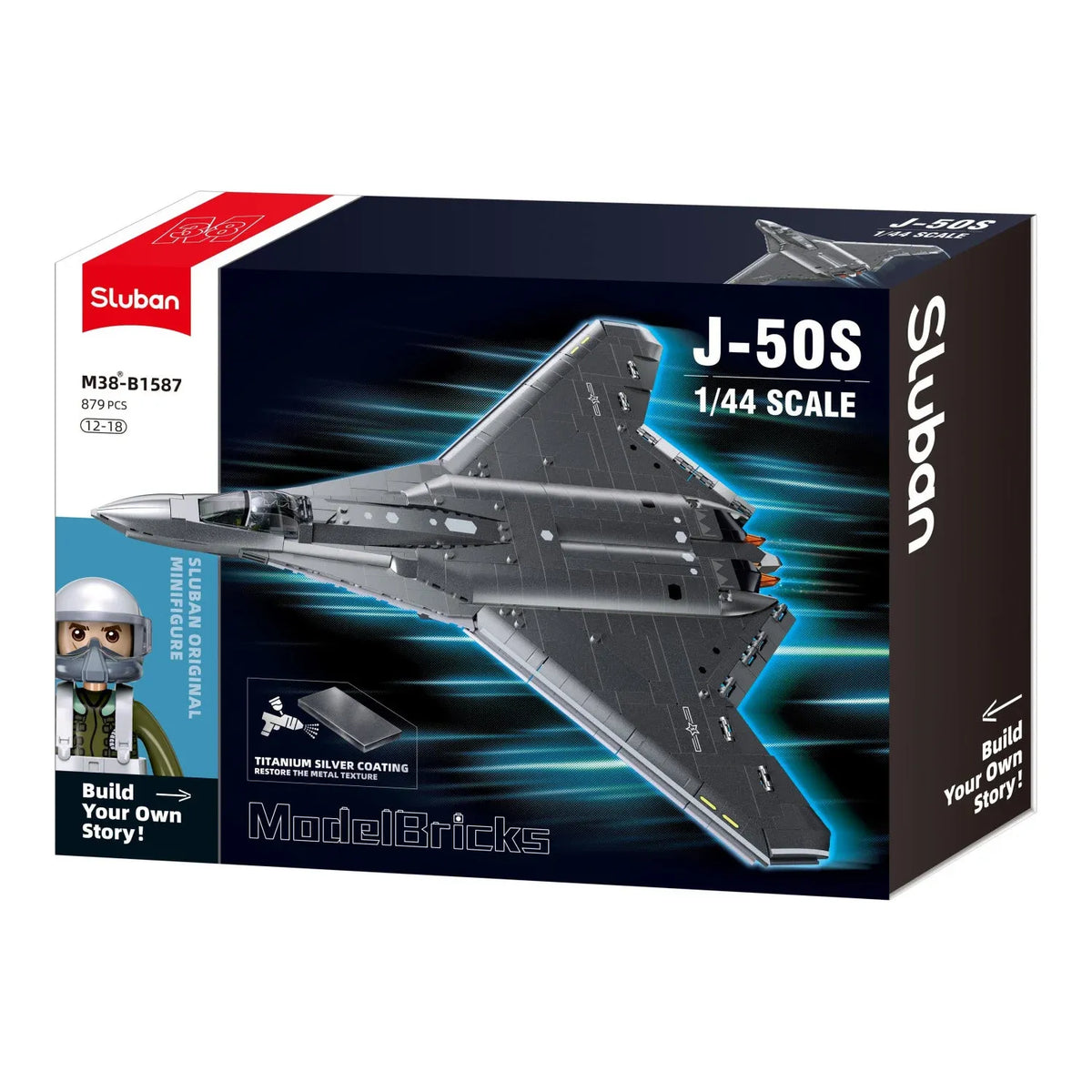 Sluban B1587 Model Kit 1:44 J50 Stealth Fighter Jet Plane - Military Air Force Building Blocks DIY Set Toy — product image 2