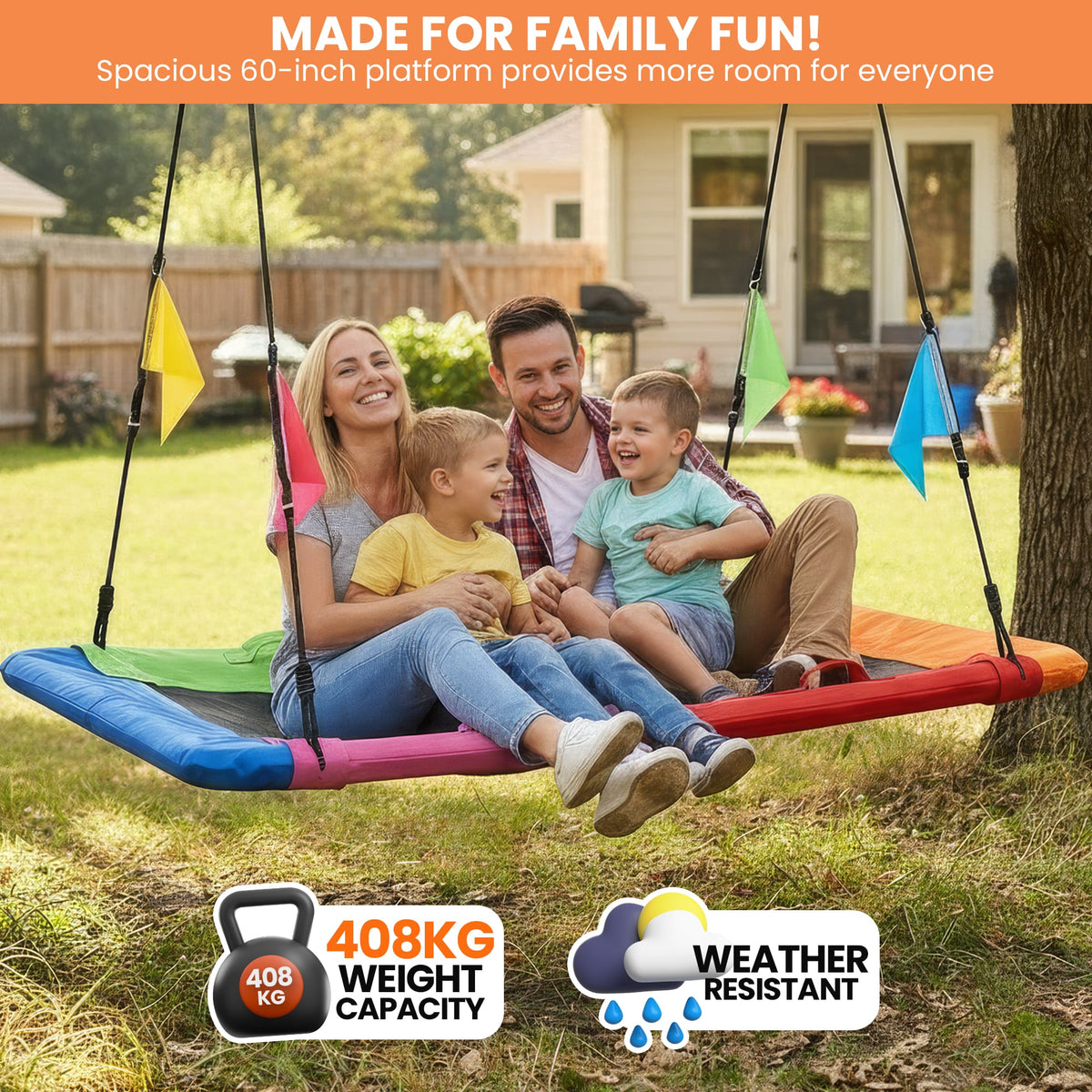 Kahuna Heavy Duty 60 Inch Rectangular Tree Swing With Adjustable 180cm Lifting Ropes Foam Padded Tubes And Full Accessory Kit For Backyard Family Use — product image 11