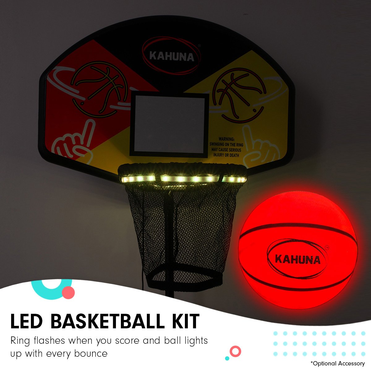 Kahuna Rectangular Trampoline with LED Lights & Basketball Hoop – 6 × 9 ft — product image 2 of 12