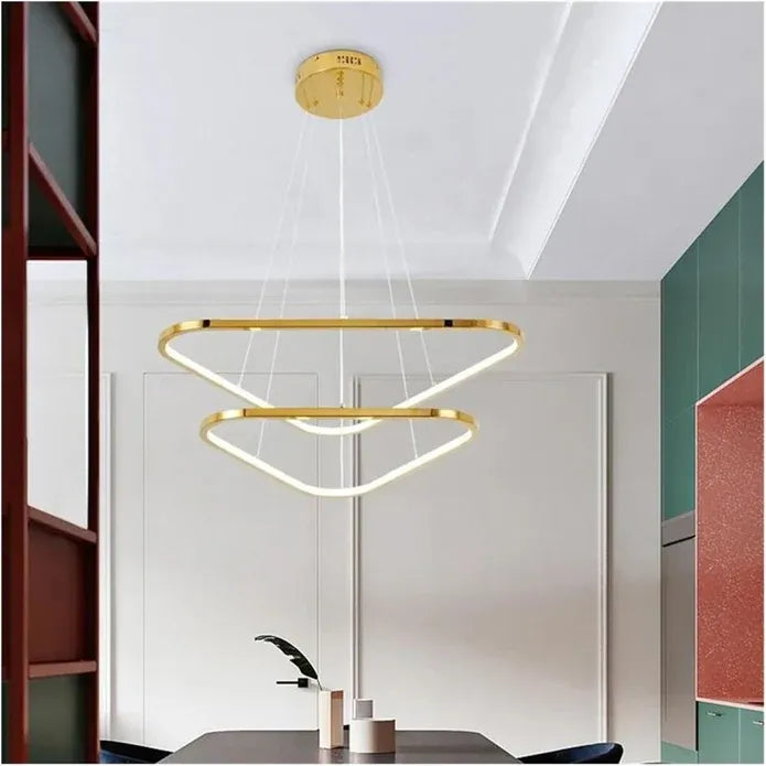 BAMDECOR AD2583 Triangular LED Pendant Chandelier – Gold, Two Rings — product image 2 of 5
