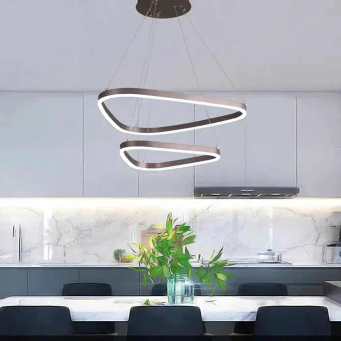 BAMDECOR AD2583 Triangular LED Pendant Chandelier – Gold, Two Rings — product image 4 of 5