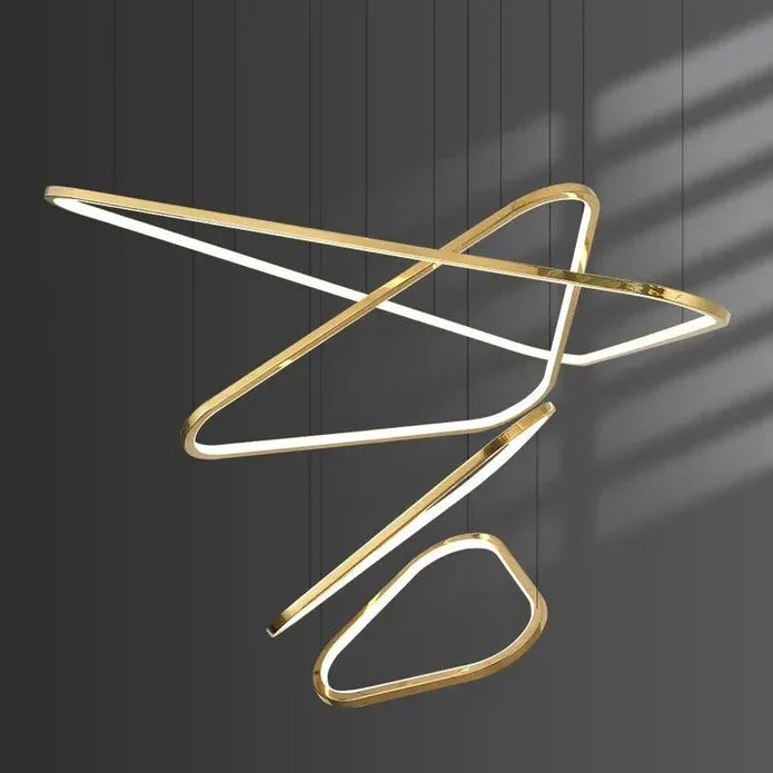 BAMDECOR AD2583 Triangular LED Pendant Chandelier – Gold, Four Rings — product image 2 of 6