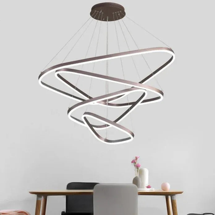 BAMDECOR AD2583 Triangular LED Pendant Chandelier – Gold, Four Rings — product image 3 of 6