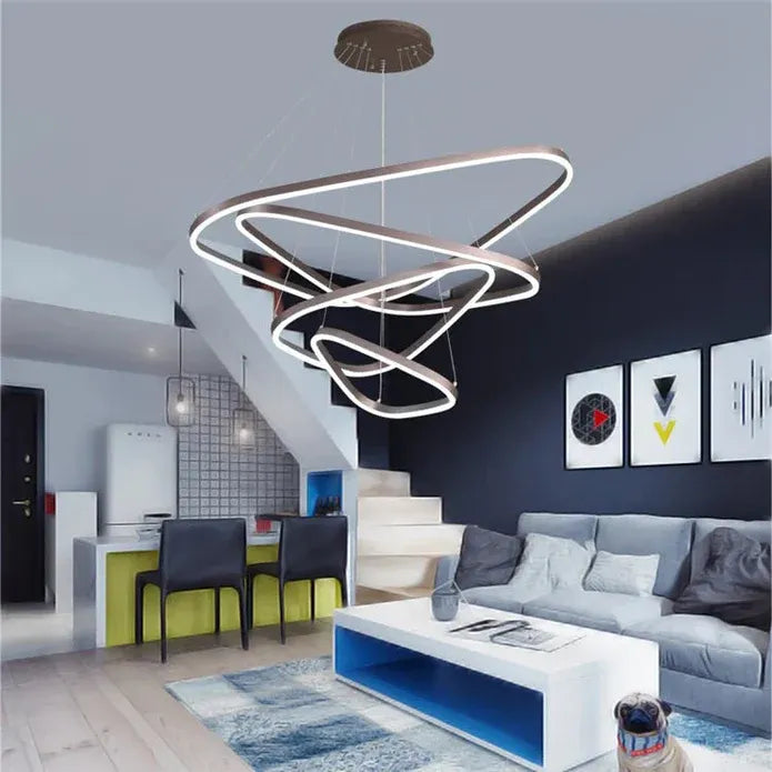 BAMDECOR AD2583 Triangular LED Pendant Chandelier – Gold, Four Rings — product image 5 of 6