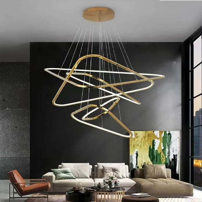 BAMDECOR AD2583 Triangular LED Pendant Chandelier – Gold, Five Rings — product image 2 of 6