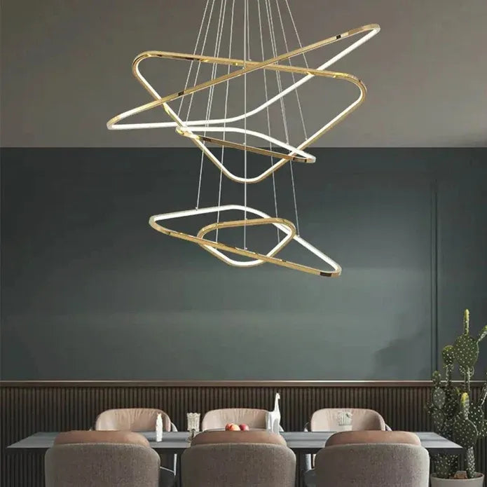 BAMDECOR AD2583 Triangular LED Pendant Chandelier – Gold, Five Rings — product image 5 of 6