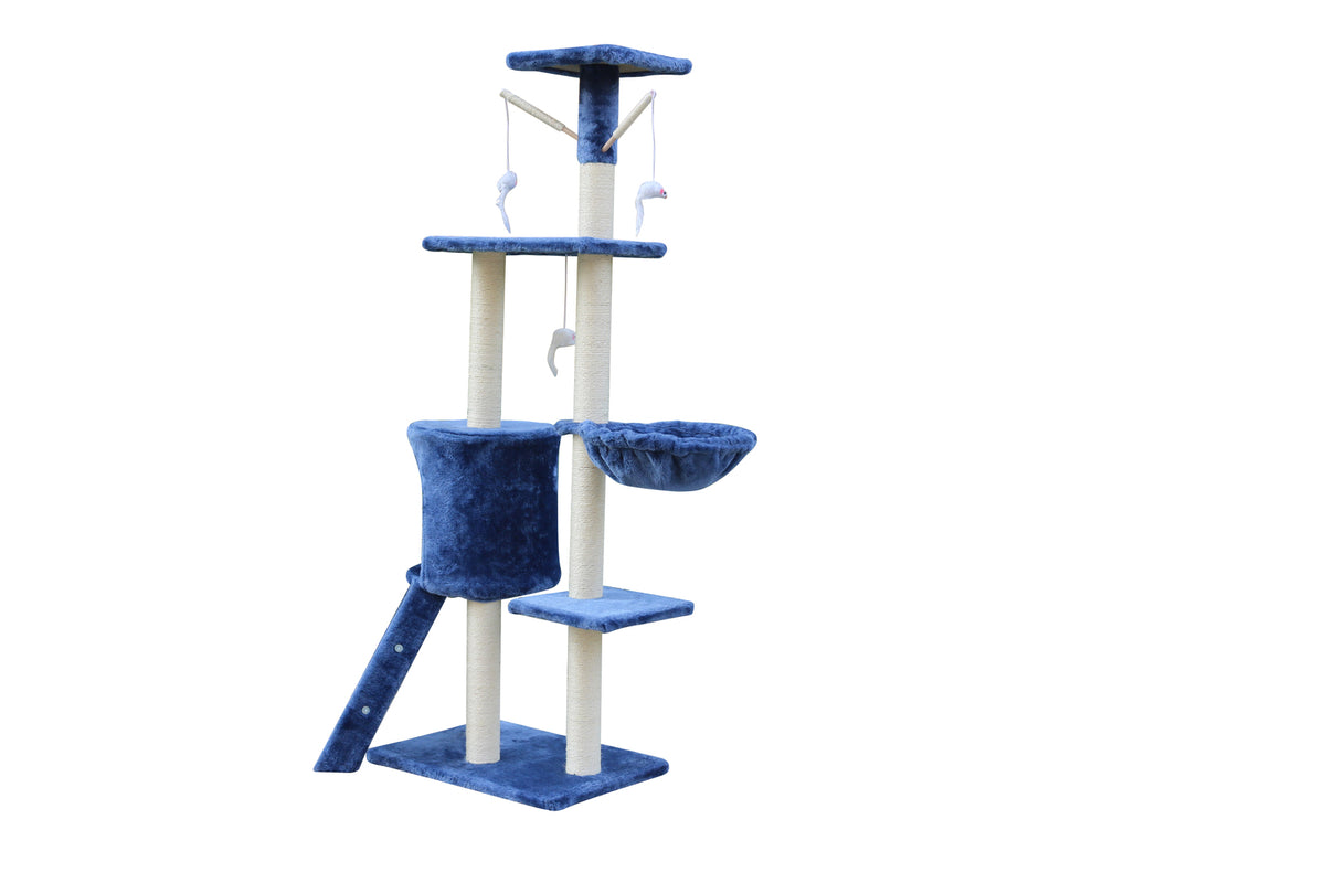 YES4PETS 138cm Cat Scratching Post Tree Post House Tower with Ladder-Blue — product image 3 of 5