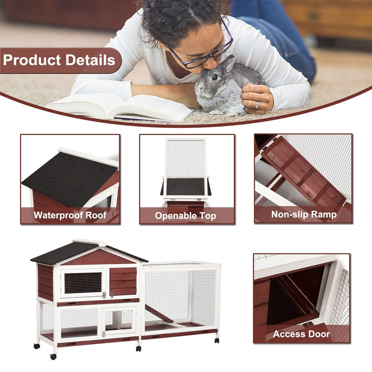 YES4PETS Double Storey Large Rabbit Hutch Guinea Pig Cage , Ferret Cage With Pull Out Tray On Wheels — product image 4 of 6