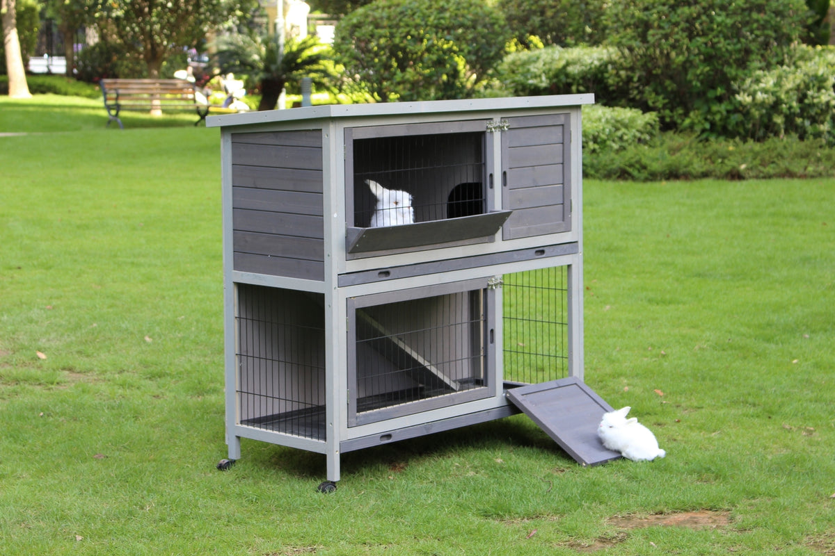 YES4PETS 110cm XL Double Storey Rabbit Hutch Guinea Pig Cage , Ferret Cat cage W Wheel & Pull Out Tray — product image 4 of 5