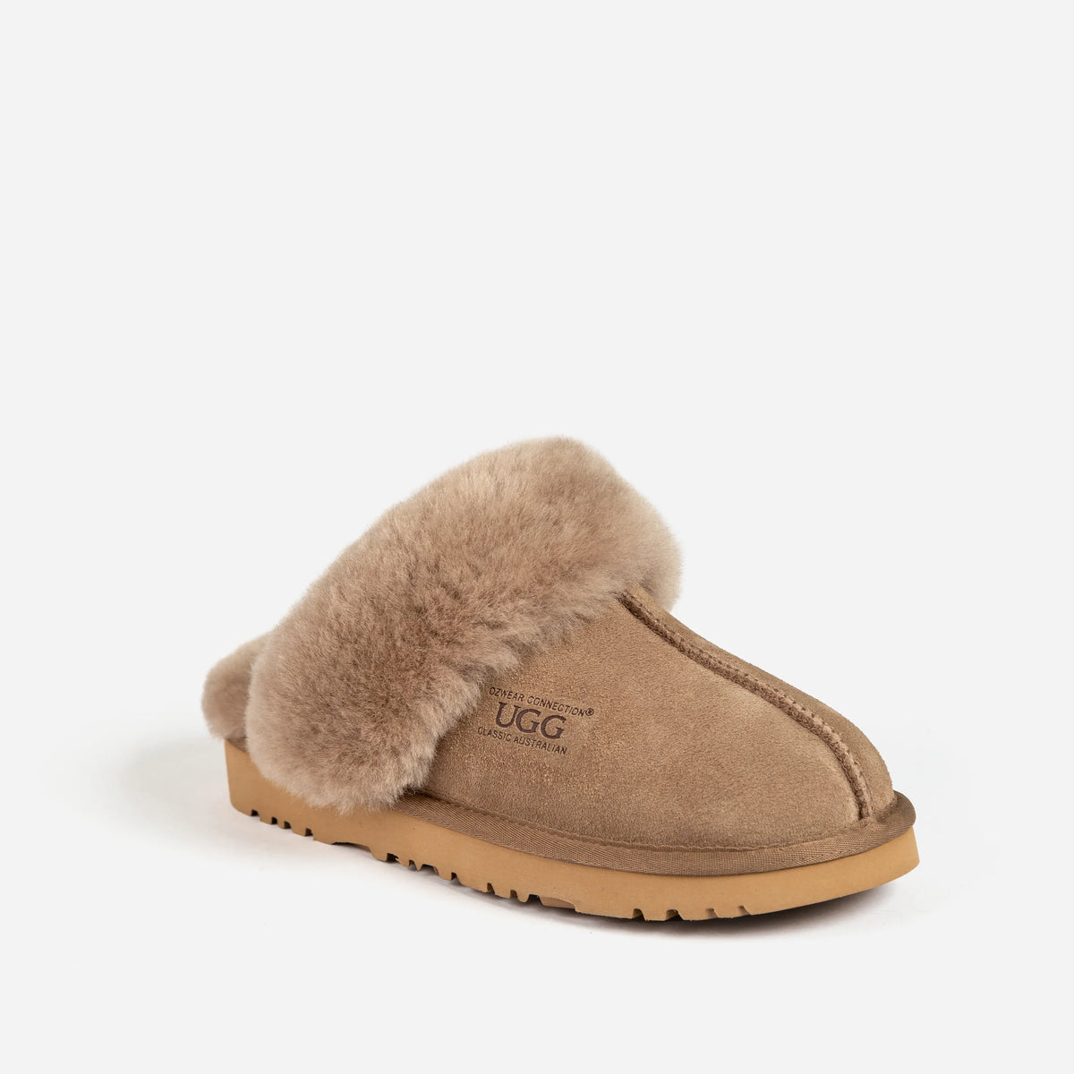 Ugg Slippers Premium Australia Sheepskin Unisex Scuffette Suede (Unisex Cow Suede) (BROWN, EU36)