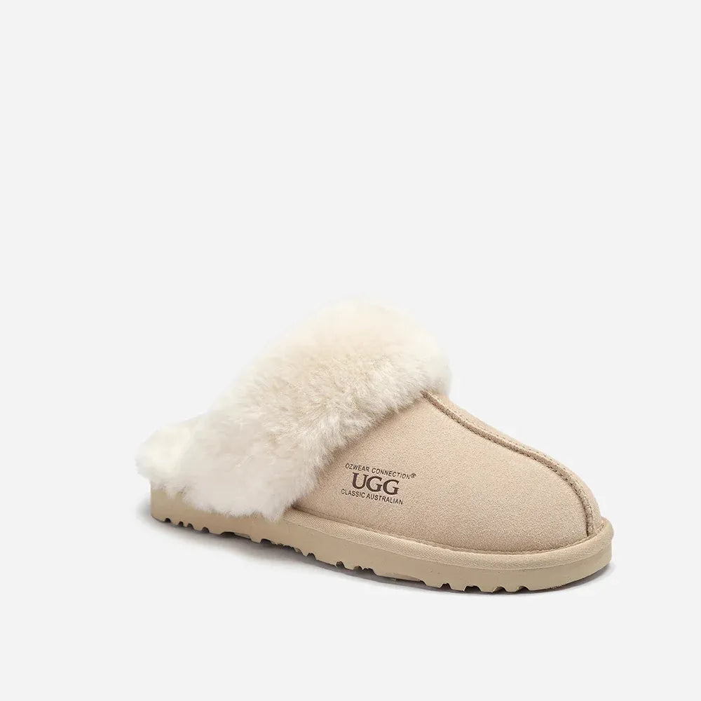 Ugg Slippers Premium Australia Sheepskin Unisex Scuffette Suede (Unisex Cow Suede) (SAND, EU44)