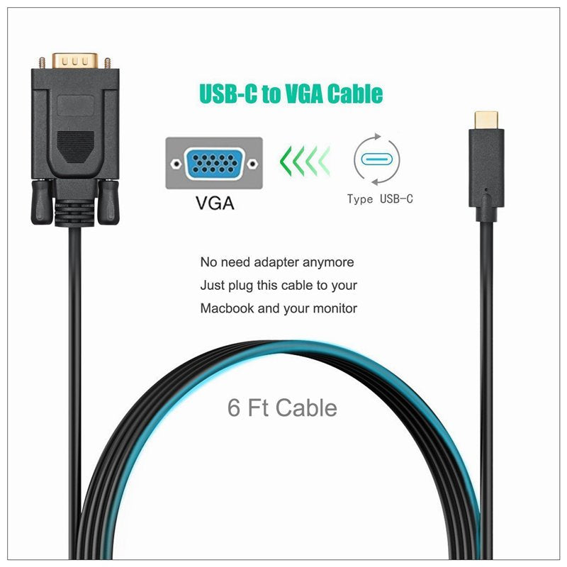 1.8M Type C USB-C Thunderbolt 3 to VGA Cable Male to Male Converter for MacBook – product photo 2
