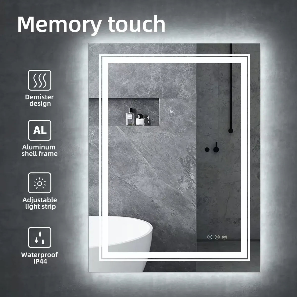 Interior Ave Rectangular Frameless LED Bathroom Mirror – 50 × 70 cm — product image 4 of 6