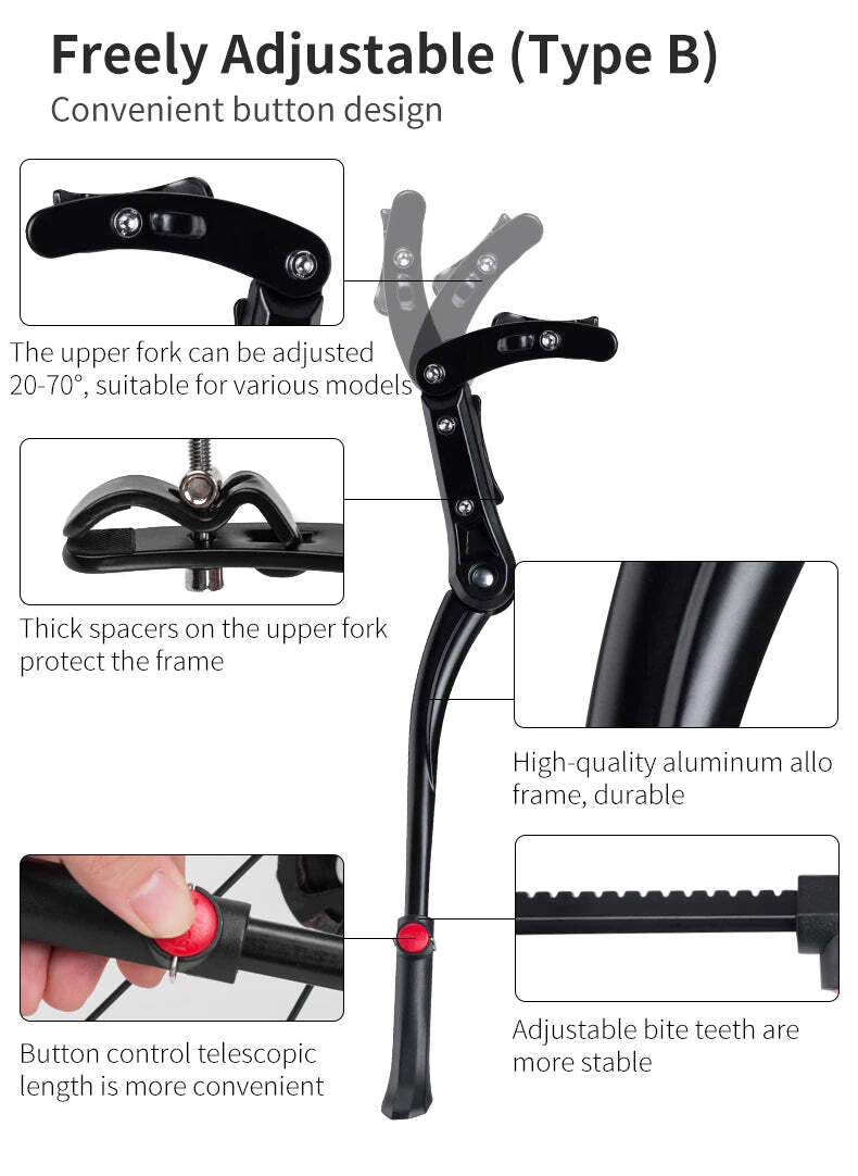 Adjustable Bike Stand One Size Fits All - ROCKBROS Mountain Bike Standard Kick Stand Parking Adjustable 40cm Removable - Photo Shoot — product image 4