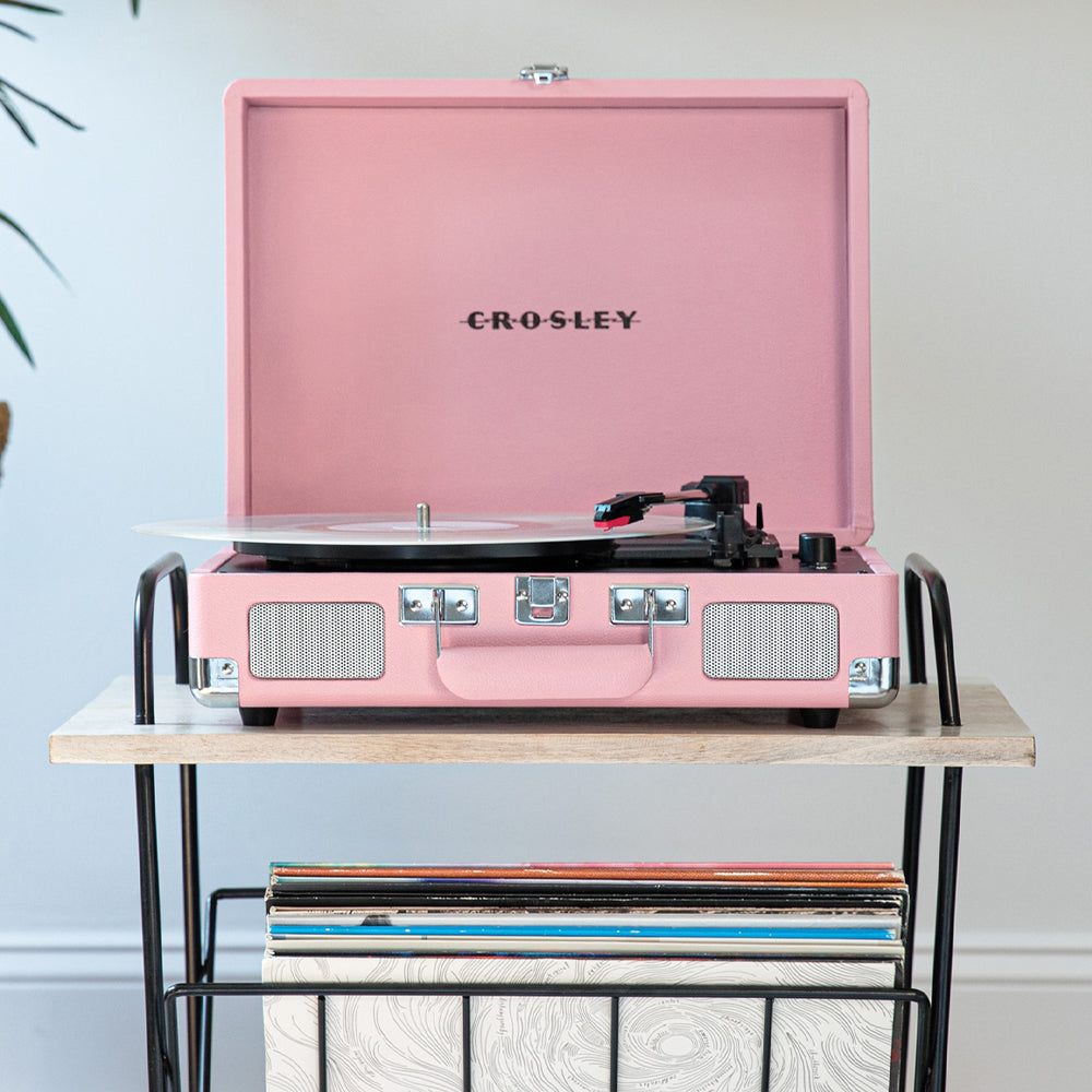 Crosley Cruiser Bluetooth Portable Turntable - Blush Pink + Bundled Majority D40X Bluetooth Speakers — product image 3