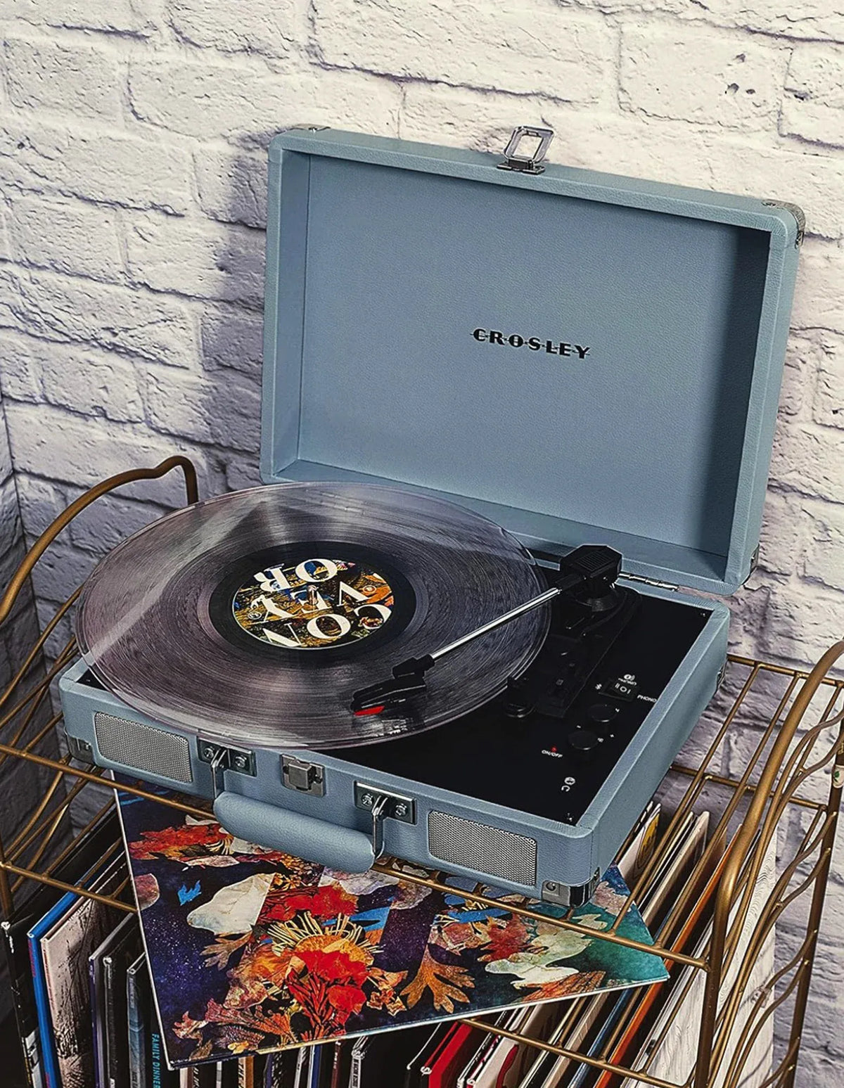 Crosley Cruiser Bluetooth Portable Turntable - Tourmaline  + Bundled Crosley Record Storage Display Stand — product image 4