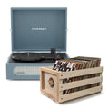 Crosley Voyager Bluetooth Portable Turntable + Bundled Record Storage Crate - Washed Blue