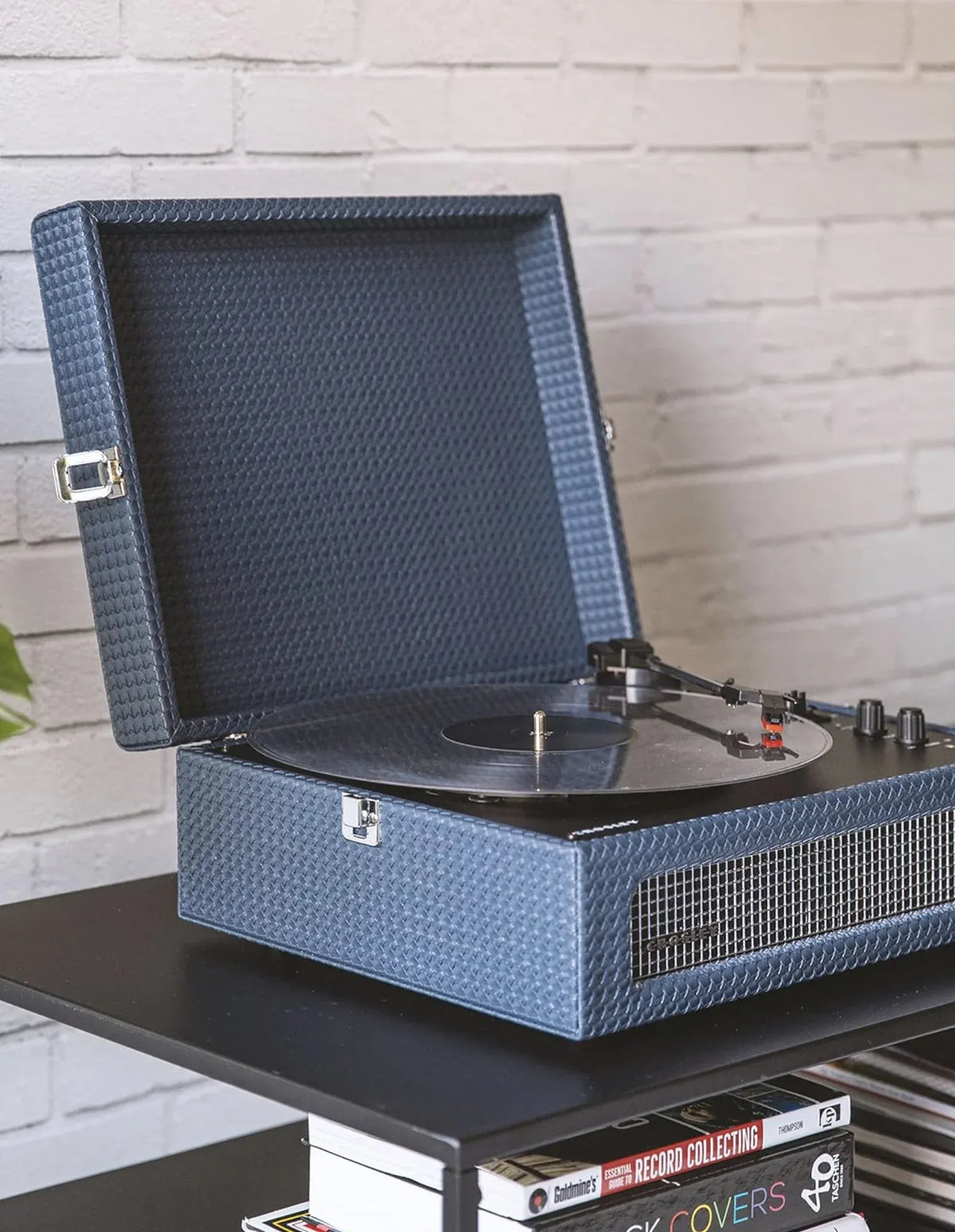 Crosley Voyager Bluetooth Portable Turntable + Bundled Crosley Record Storage Display Stand - Navy — product image 3