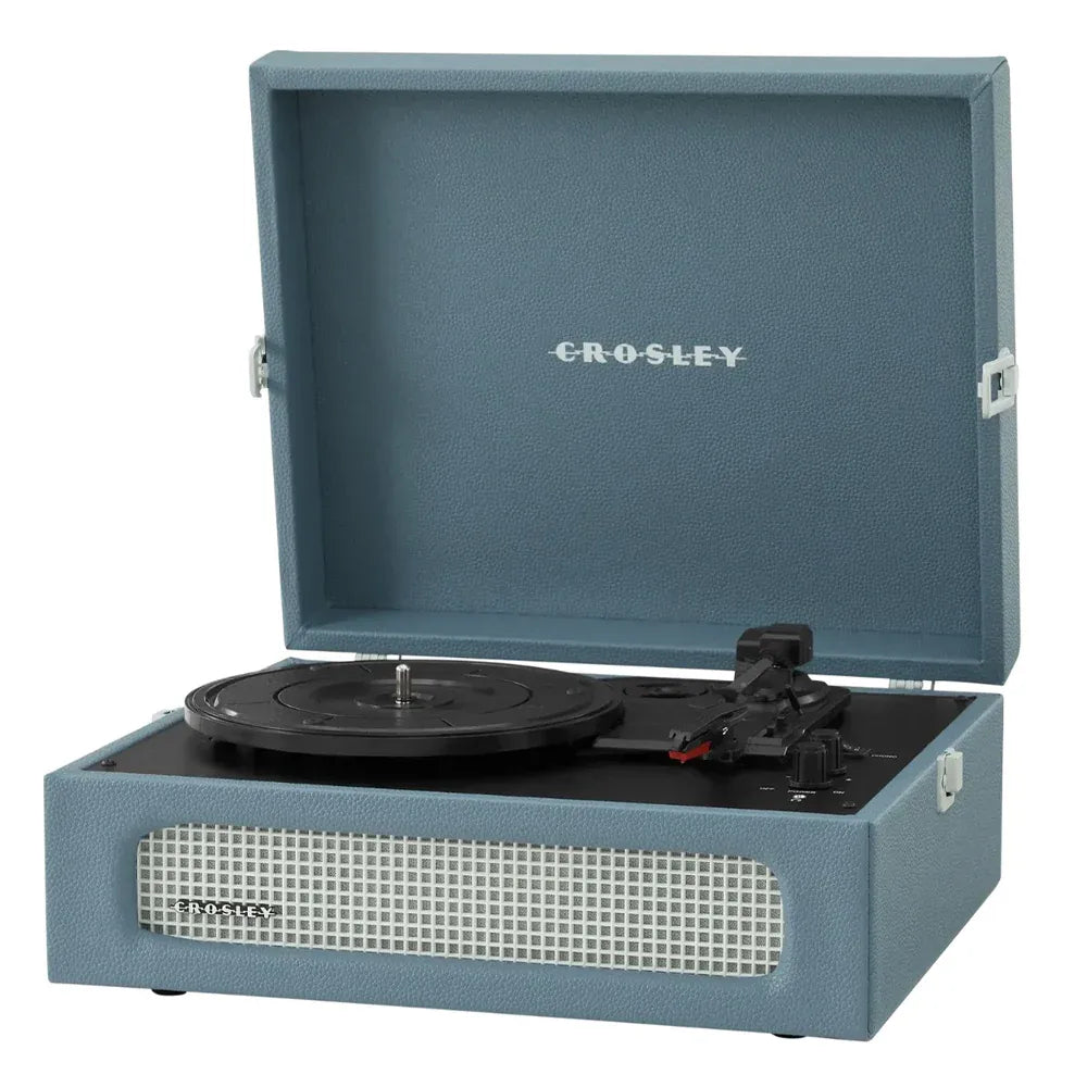 Crosley Voyager Bluetooth Portable Turntable + Bundled Crosley Record Storage Display Stand - Washed Blue — product image 2